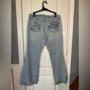 Aeropostale Light Wash Flare Jeans with Embroidered Back Pockets